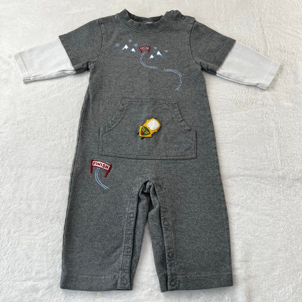 Gymboree Vintage Gray Long Sleeve Romper Bobsled 6-12 Y2K 2007